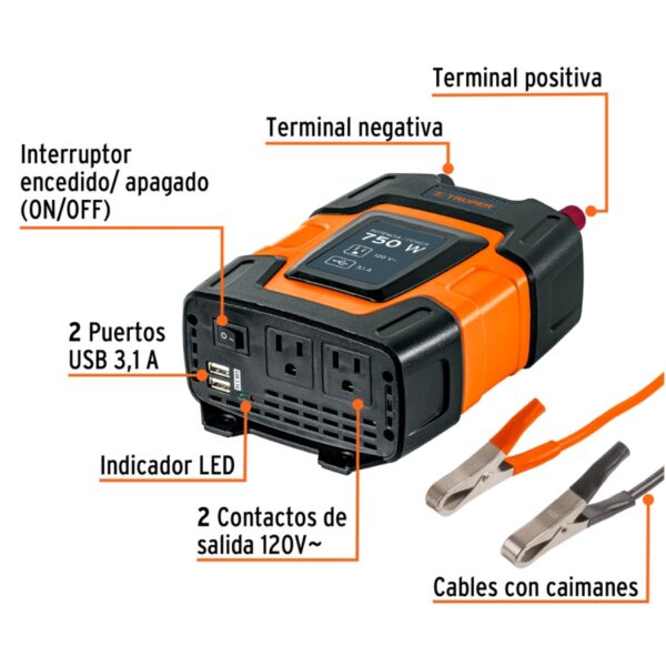 Inversor De Corriente De 750w. Truper/ INCO-750 - SC0019082 - Imagen 4