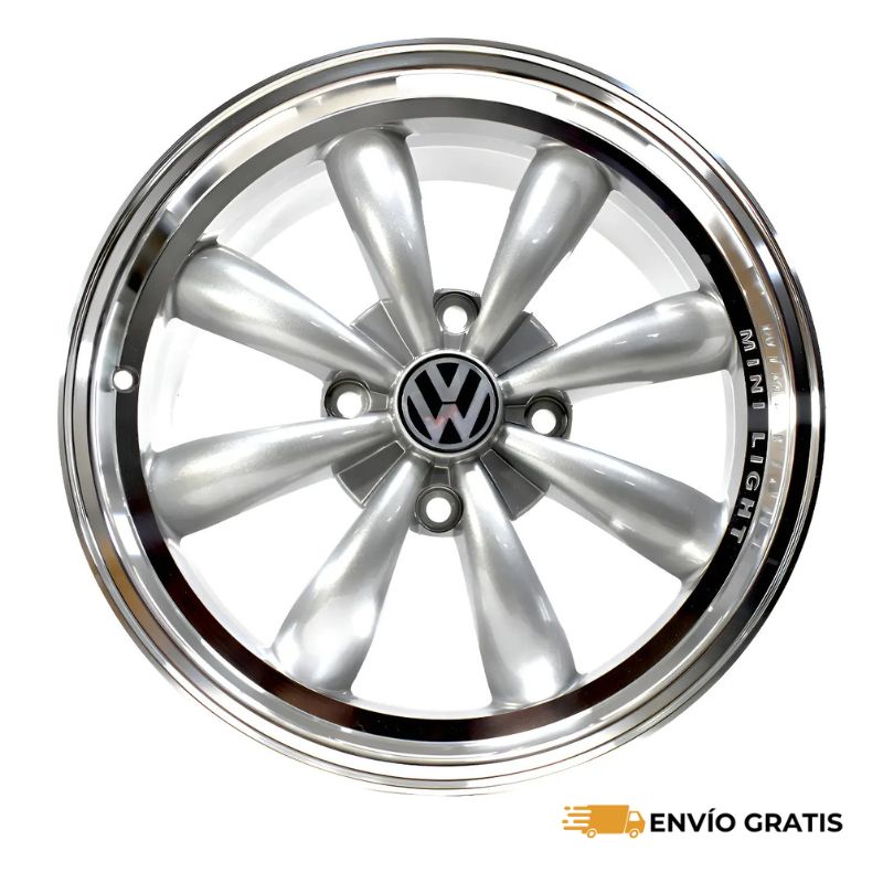 Rines de Aluminio Modelo Minilight 17X7.0 4-130 Aplicación Directa para VW Sedan, Vocho Color Silver SC0018594