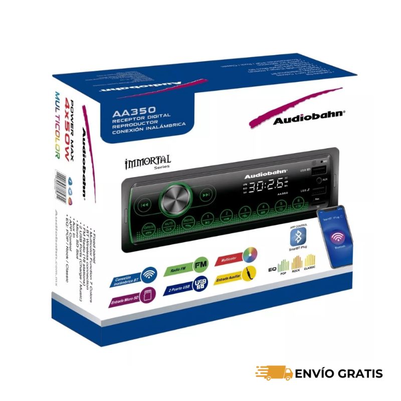 Autoestéreo Bluetooth Audiobahn Aa350 2 Usb Sd Fm Rgb Aux